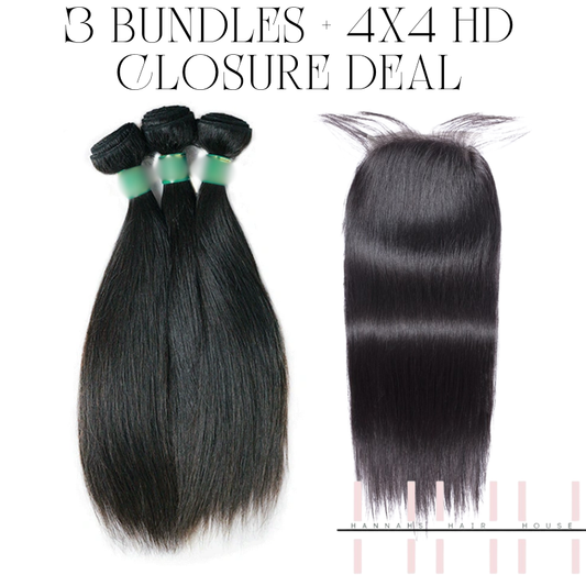 Premium Brazilian 3 Bundle Deal W/ 4x4 HD Closure